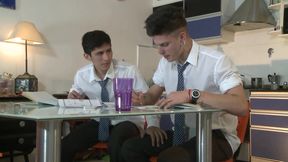 College students fuck in the kitchen