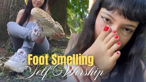 Miss Bimby Public Self Foot & Sneaker Smelling At the Park after Gym (1080 - EN sub) Red Toenails - Outdoor Play - Sweaty Socks
