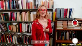 Redhead with huge boobs Kara Lee gets fucked in the library