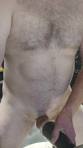 Solo Male fuck  flashlight and hold cum on the edge