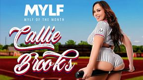 Brunette bombshell Callie Brooks rides cock and gives a deepthroat