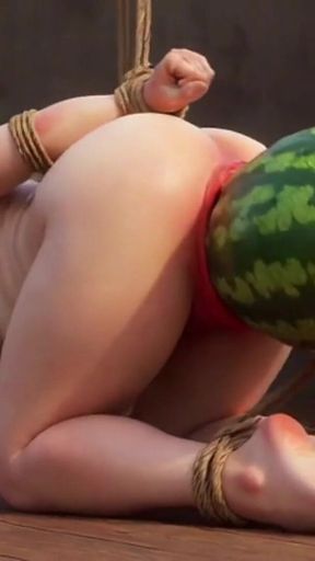 Old Granny Bound with Huge Watermelon in Ass - Hurt & Orgasm