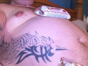 BHM with huge bloated belly Oily Rub and cum