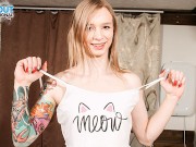 Tattooed cutie shemale Michelle Soul dildo masturbation