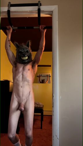 Muscular amateur jocks wank with tattooed masks