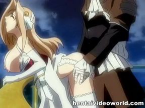 Anime girl gets fucked doggy at the balcony
