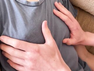 My horny stepsister let me cum on her teen melons, delicate tugjob