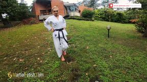 Olha outdoor karate white gi POV and face kicks