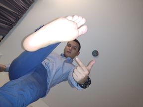 Latino making a footjob