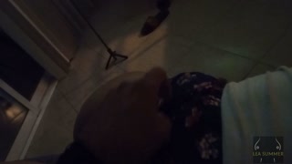 My roommate touches my breasts and ass, then I suck his juicy black cock.