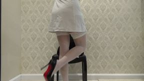 white panties under a white robe