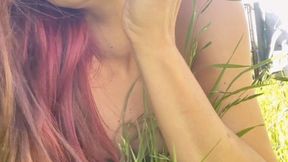 Sun-Kissed Grass Tease: Slow Exhales & Subtle Topless Reveal