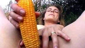 Massive Corn Cob Stretching Gaping Pussy Wide Open Outdoors