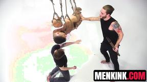 ”Sexy Jeremy Spreadumz TIED UP & meat stroked by two horny guys”