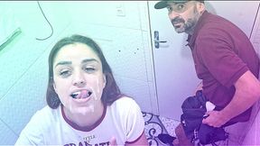 Bathroom slut gets rough bj and facial from stranger