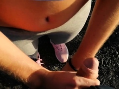 Risky Public Handjob and Nude Blonde Teen