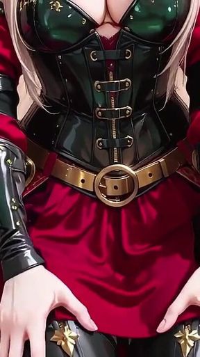 Forbidden Fantasy in Red & Green Armor! Blonde Knight Lounges Seductively While Her Silver -haired Partner Kneels to Serve