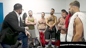 Hunks Bushy Cock Devoured Before Big Raw Spit-roast With Teammates