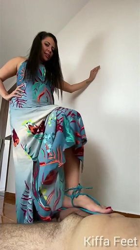 CBT 7 - Goddess Kiffa in Giantess Sexy Blue Schutz Sandals CBT and Ballbusting Cumshot