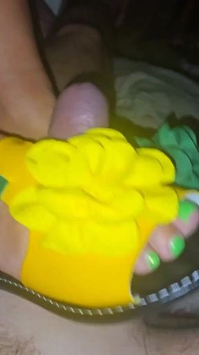 Stepmom in Bright Flip-flops in Bed with Her Stepson