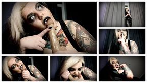 Awesome blow job from a gothic, tattooed vampire slut with big tits