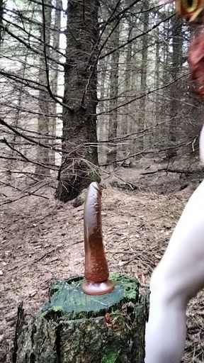 Sissy outdoor dildo fuck stroke and cum