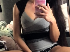Brunette Tranny jerking in hard dick in solo Webcam