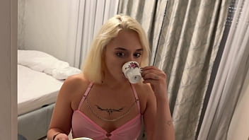 Hot sexy petite blonde college girl does a try on and goes online for likes and new followers to flash pussy and her beautiful ass