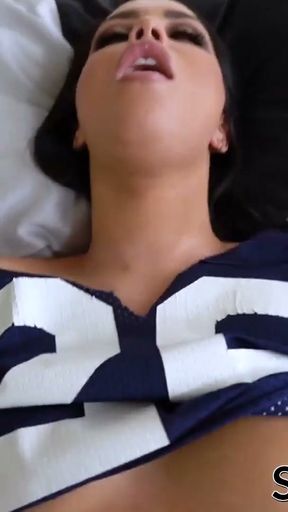 Adorable stepdaughter Alina Lopez facialized after POV doggy   Clip 2