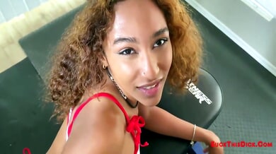 Brixley Benz takes it deep in a sweaty gym POV blowjob session
