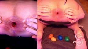split screen look inside lina s gaping ass with eggs