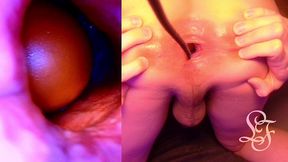 split screen look inside lina s gaping ass with eggs