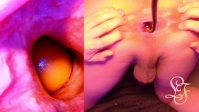 split screen look inside lina s gaping ass with eggs