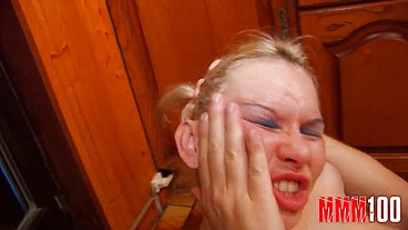 A fat slut is face spanked and smashed into pussy and ass