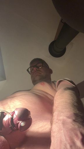 The cum runs out of my cock in a relaxed manner. Perfect height to fill your mouth. Who wants something delicious???