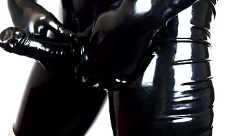 Tight latex pants, gloves &amp_ cumshot