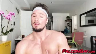 Muscular jock Skyy Knox rides big dildo in jockstrap