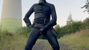 Outdoor public full rubber wank in the forest