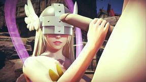Angewomon gives HandJob | Digimon Hentai Parody