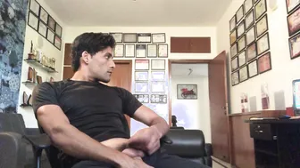 Twink soldier jerks off in office after work