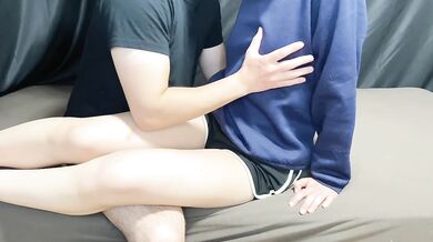 Kissing and foreplay with a tall girlfriend in a loungewear.