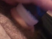 Flashlight stroking average white cock