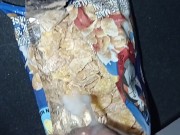 Breakfast for you / cereal with my CUM / fat cock masturbating