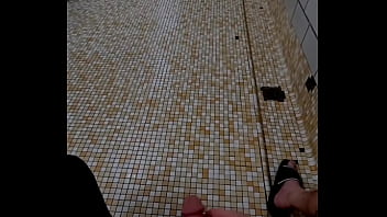 Stroking my cock to big cumshot in the locker room shower