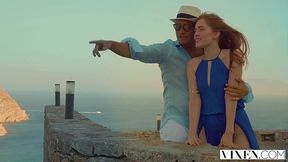 Cute redhead gitl sucking on his dick and pounding with a spectacular view