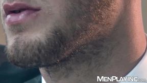 Straight suited Will Iden tugs his massive cock until he explodes