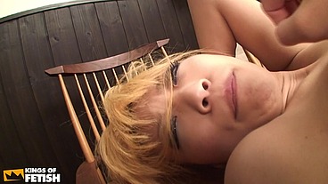 Blonde Japanese woman gets her bush fucked with toys and a big cock POV style