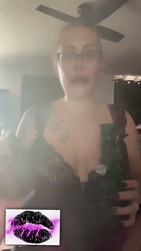 BBW step mom MILF wake and bake 420 bong rips in lingerie