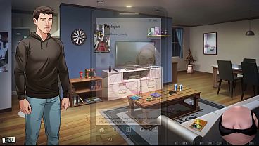 Animated GF undresses her boyfriend in a sexy visual novel