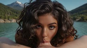 Kaelen's Intense Gaze Demands You Watch Her Lake Blowjob